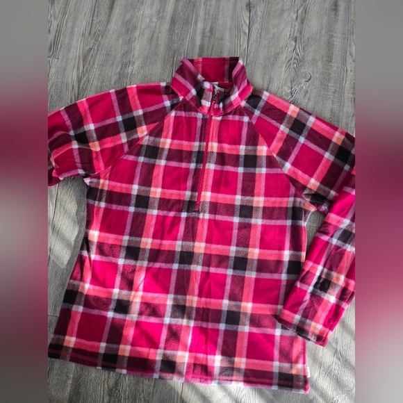 Eddie Bauer Ultrasoft Fleece ¼-Zip – Women’s Large – Dark Berry Plaid - Picture 4 of 9